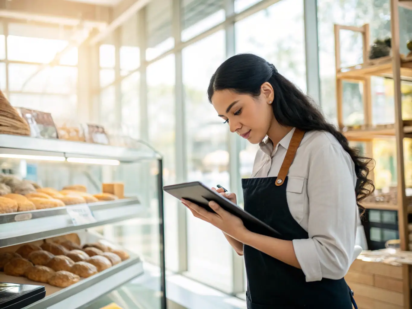 An image of a baker managing social media on a laptop with baked goods displayed around, illustrating the integration of business promotion strategies in Gail Schultz Top Baker Academy's specialized course.